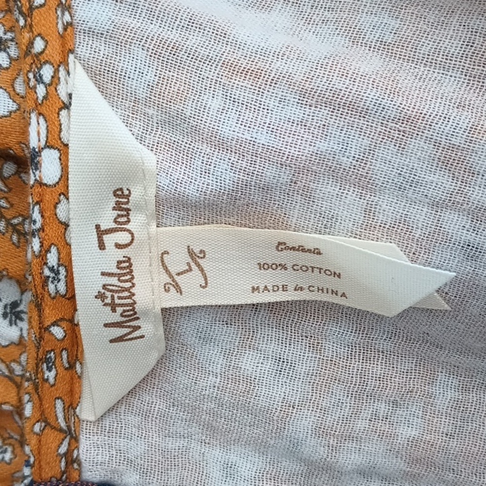 Matilda Jane Shay Ditsy Golden Mustard White Cotton Shirt Floral Peplum Top L - Picture 9 of 12